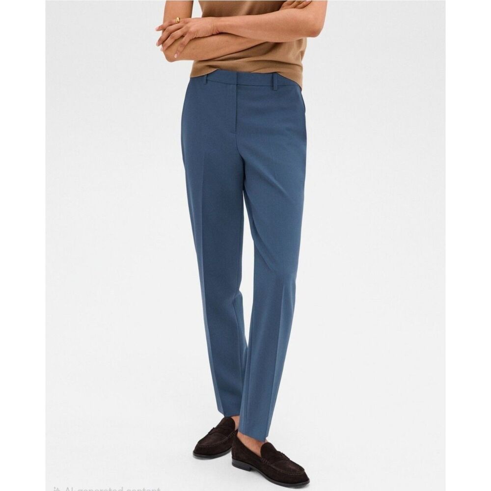 Theory Ash Blue Treeca Full-Length Pants in Good Wool Size 2 NWT